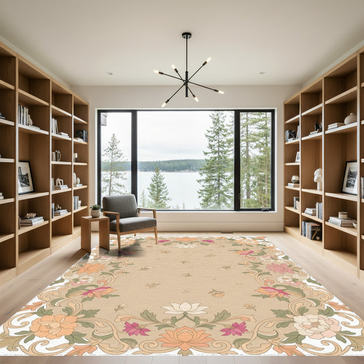 Floral Border with Peony and Lotus Motifs Rug