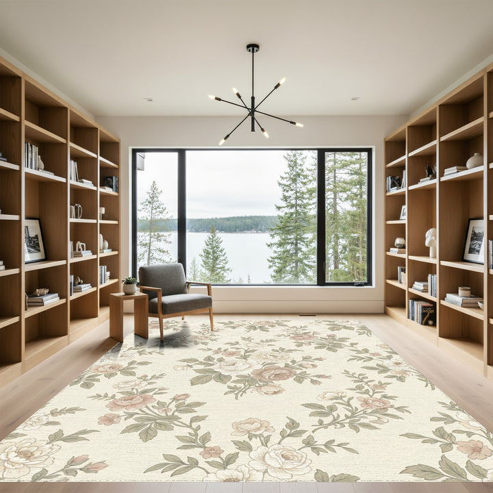 Antique Cream Floral Branch Garland Rug