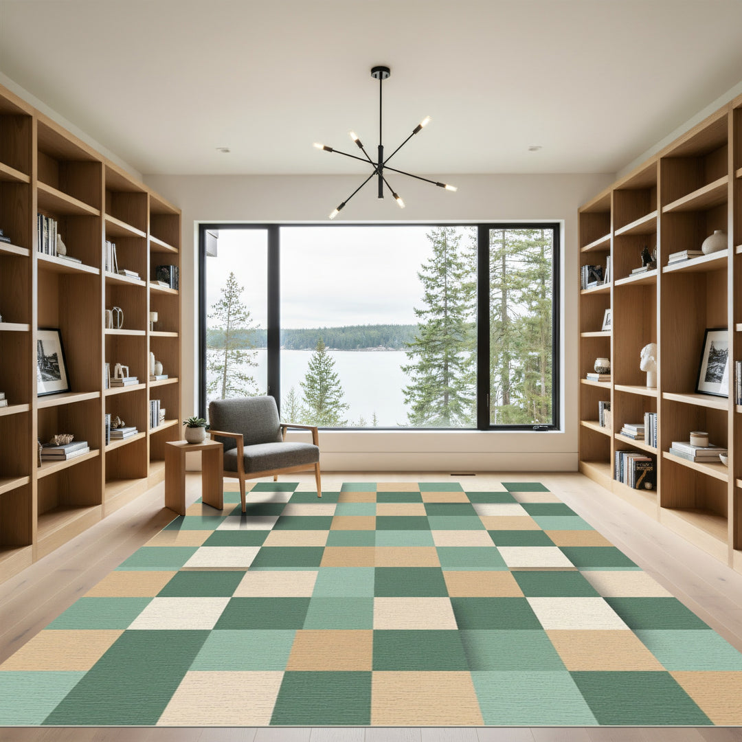 Retro Geometric Squares Area Rug