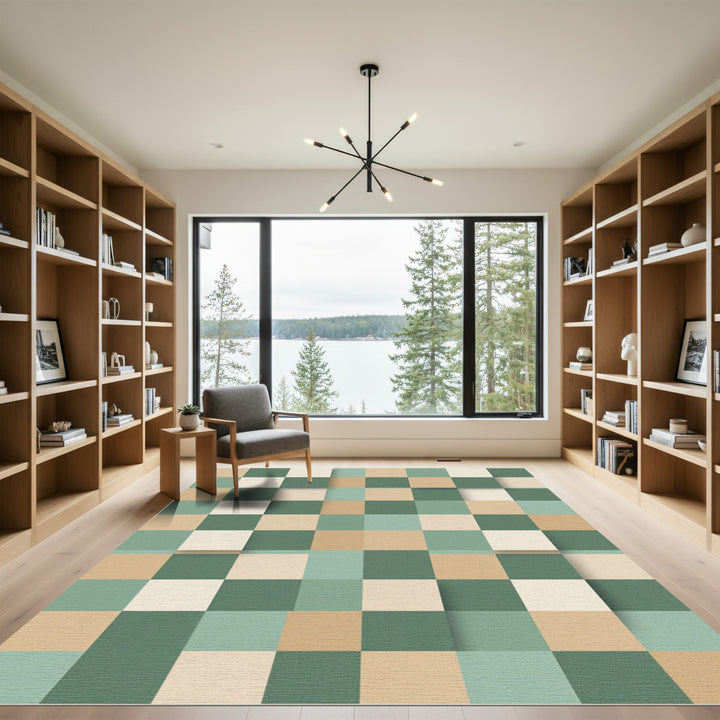 Retro Geometric Squares Area Rug
