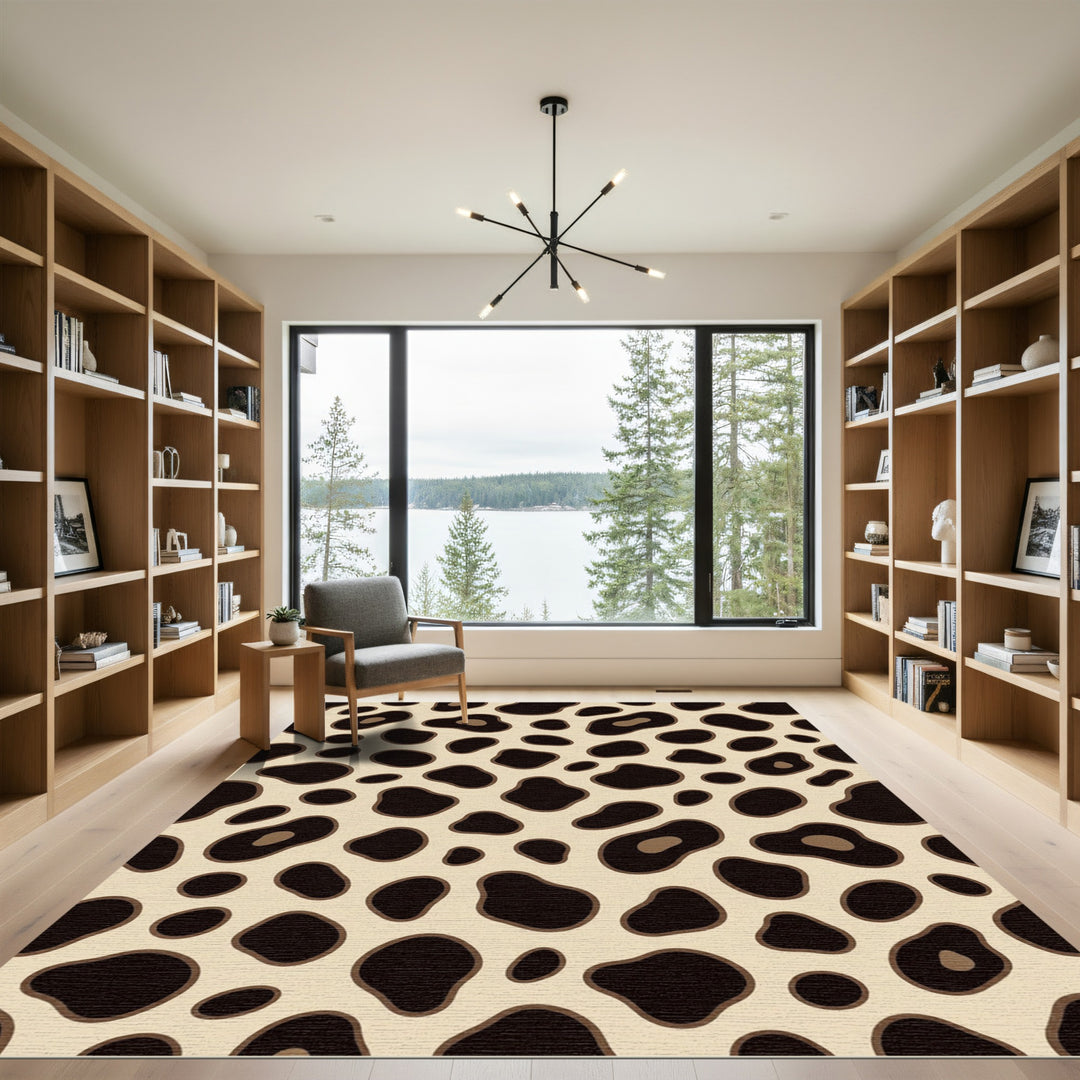 Trendy Black Cream Animal Spots Rug