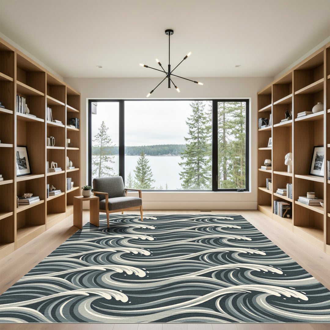 Dark Blue Wave Art Rug