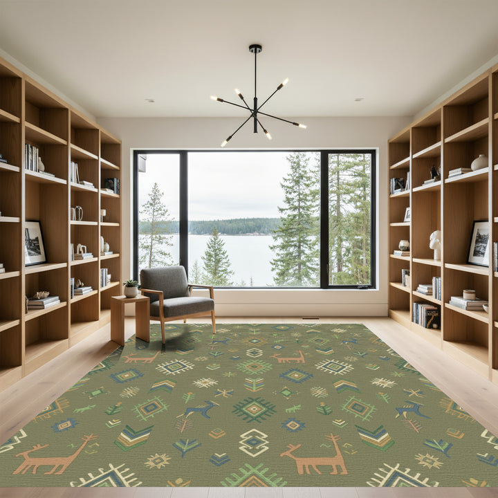 Earthy Woodland Creatures Geometric Rug