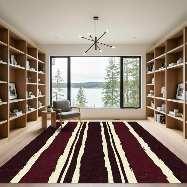 Bold Burgundy Ivory Vertical Stripe Rug