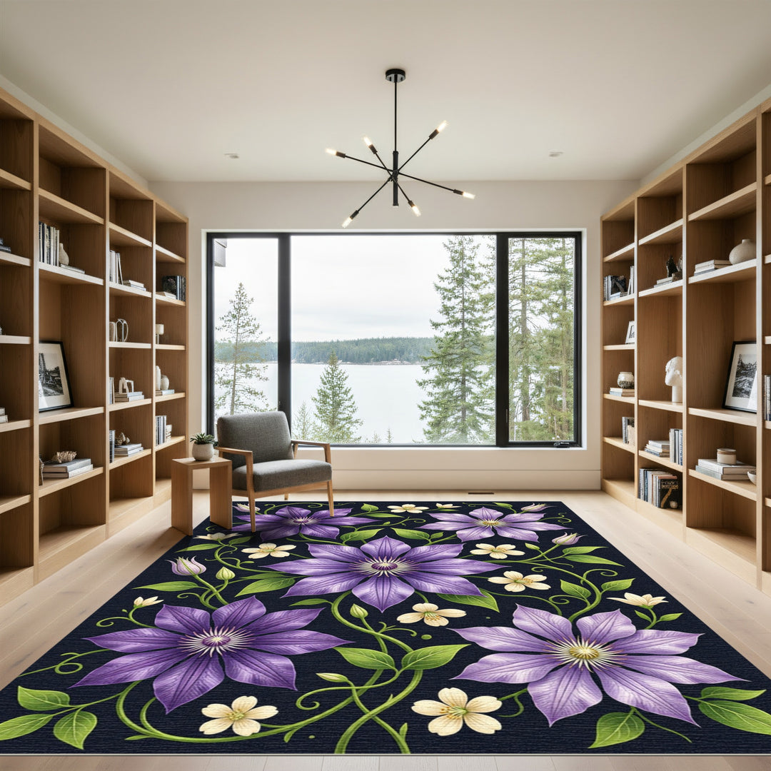 Vibrant Purple Floral Clematis Rug
