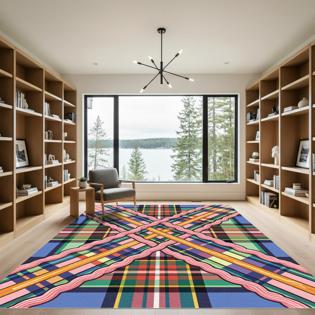Bold Plaid Crossing Ribbon Rug