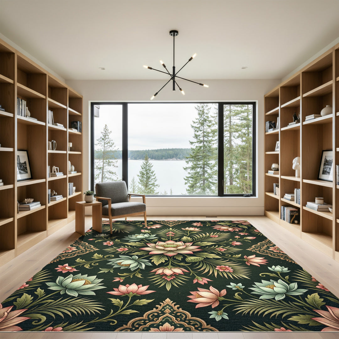 Vibrant Lotus Floral Botanical Rug