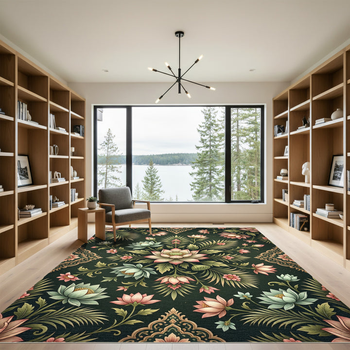 Vibrant Lotus Floral Botanical Rug
