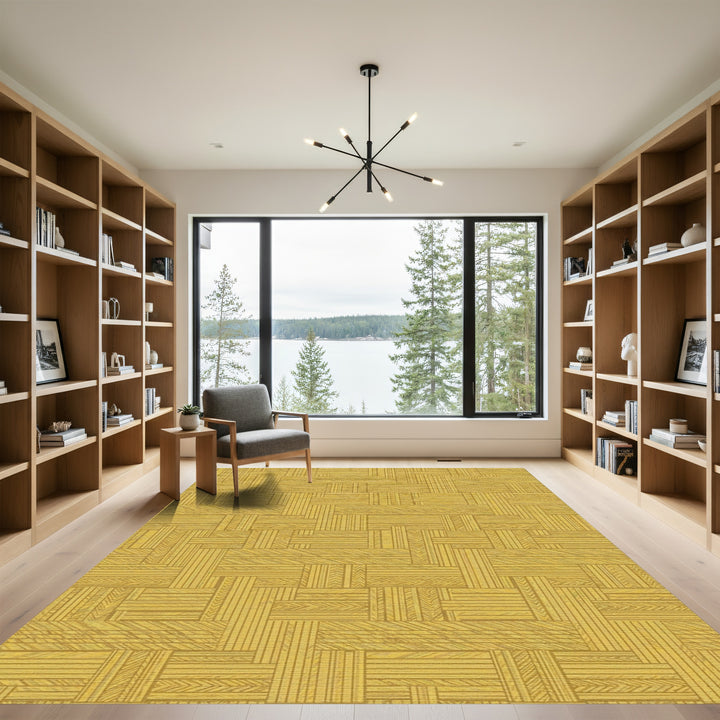 Golden Yellow Woven Basketweave Texture Rug
