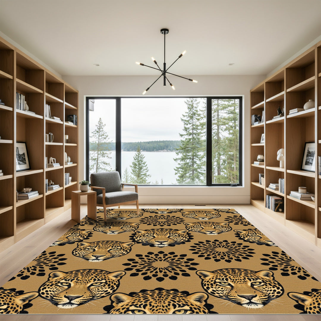 Golden Leopard Floral Medallion Rug