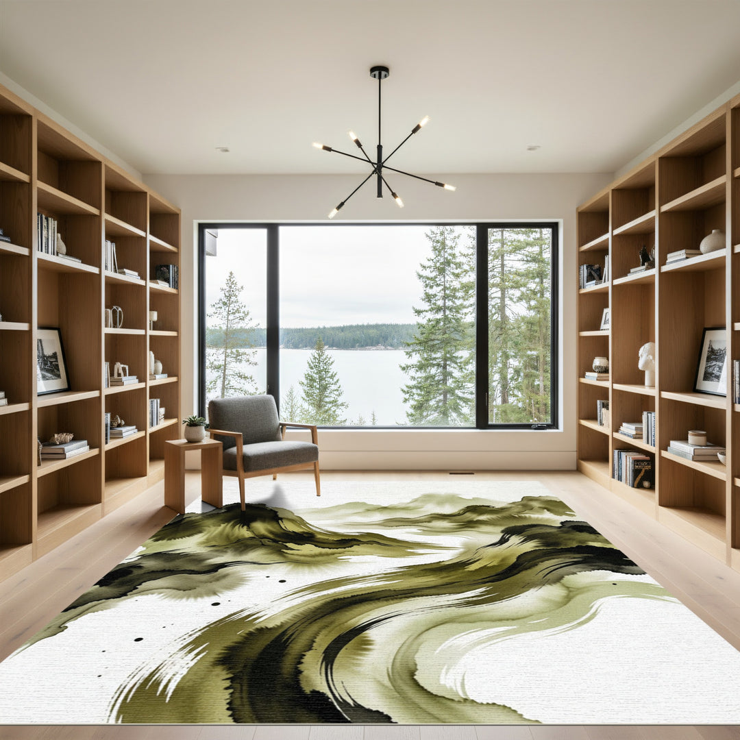 Abstract Ink Wash Mountain Rug