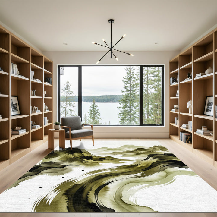 Abstract Ink Wash Mountain Rug