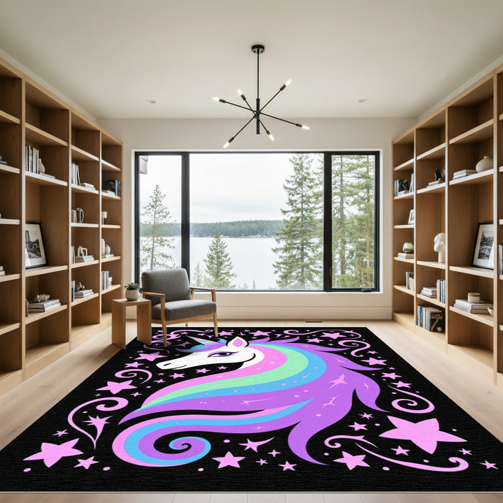 Pastel Rainbow Unicorn Starry Night Rug