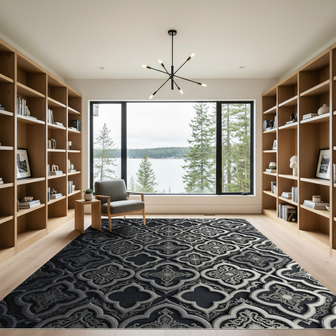 Elegant Quatrefoil Arabesque Relief Rug
