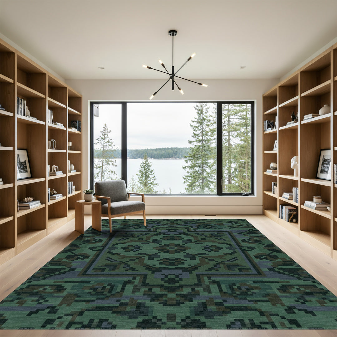 Deep Forest Medallion Pixelated Rug