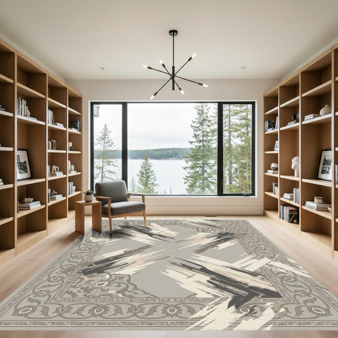 Neutral Abstract Brushstroke Medallion Rug