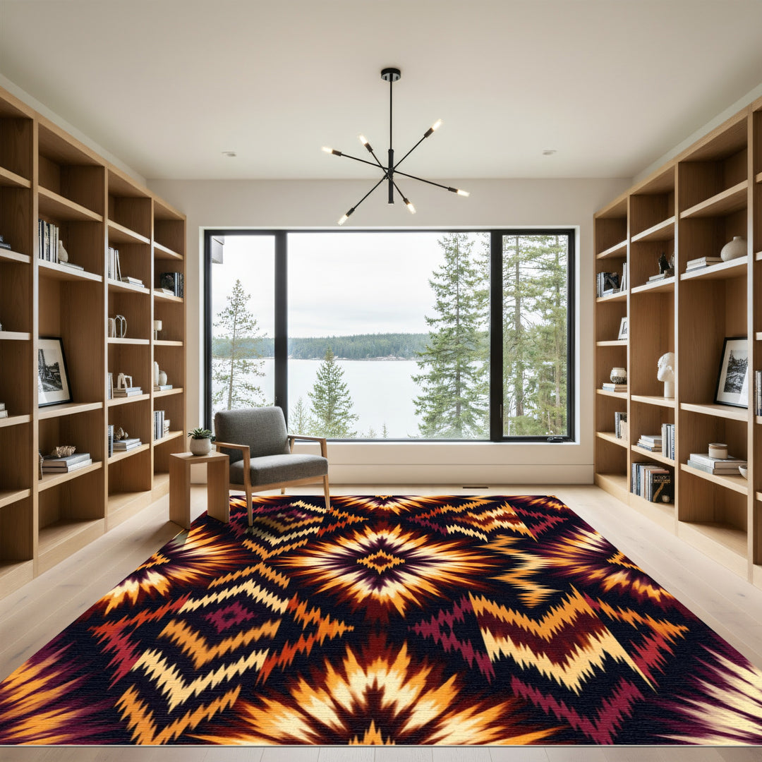 Fiery Sunburst Diamond Geometric Rug