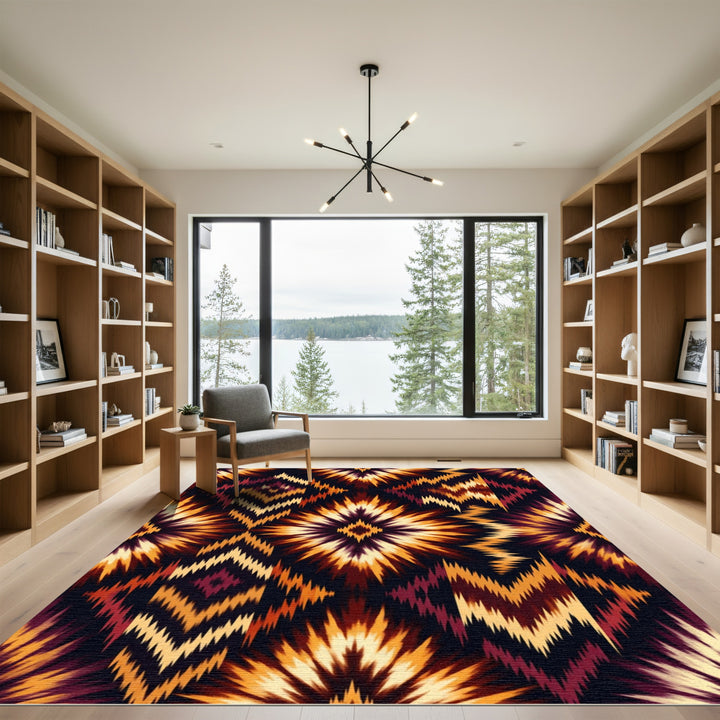 Fiery Sunburst Diamond Geometric Rug