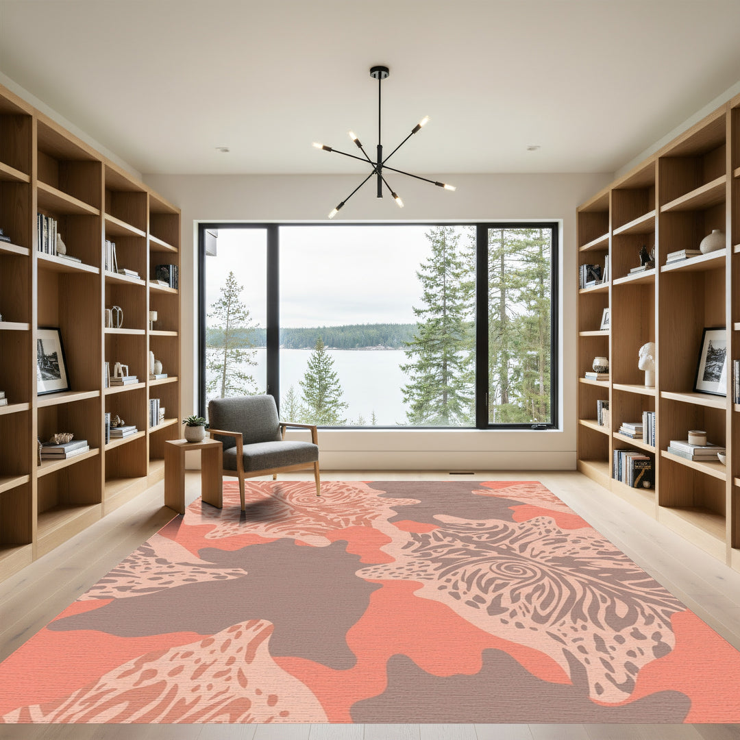 Coral Alocasia Abstract Organic Rug