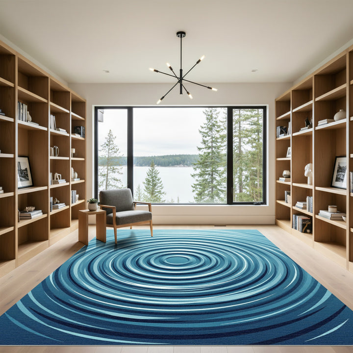 Blue Concentric Circles Ripple Rug