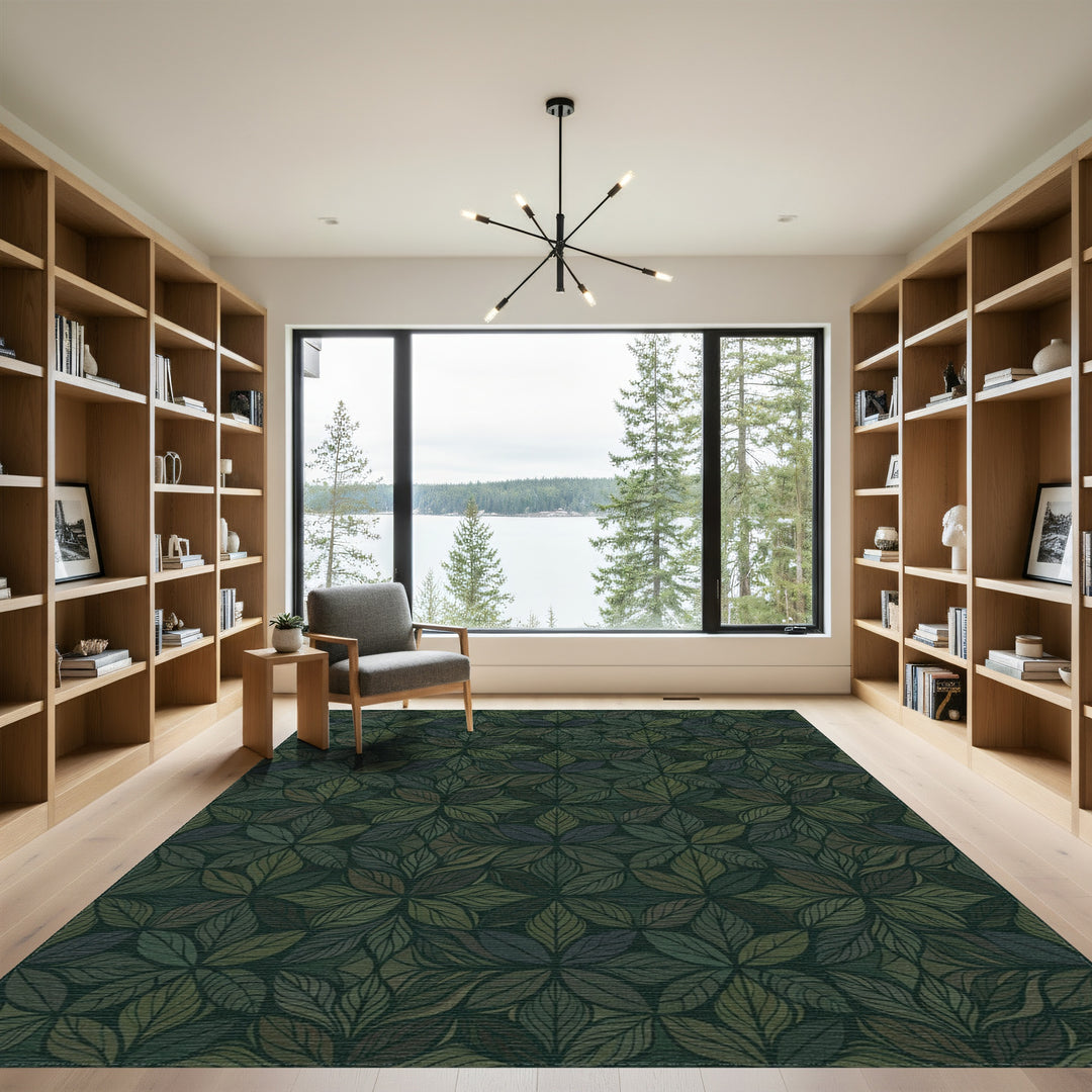 Deep Forest Lush Leaf Mandala Rug