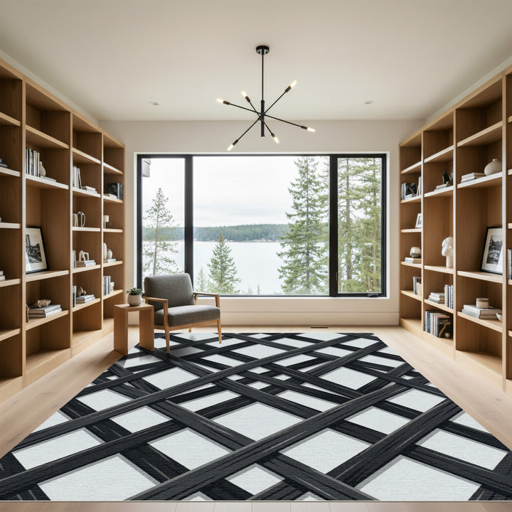 Diagonal Black Lattice Trellis Rug