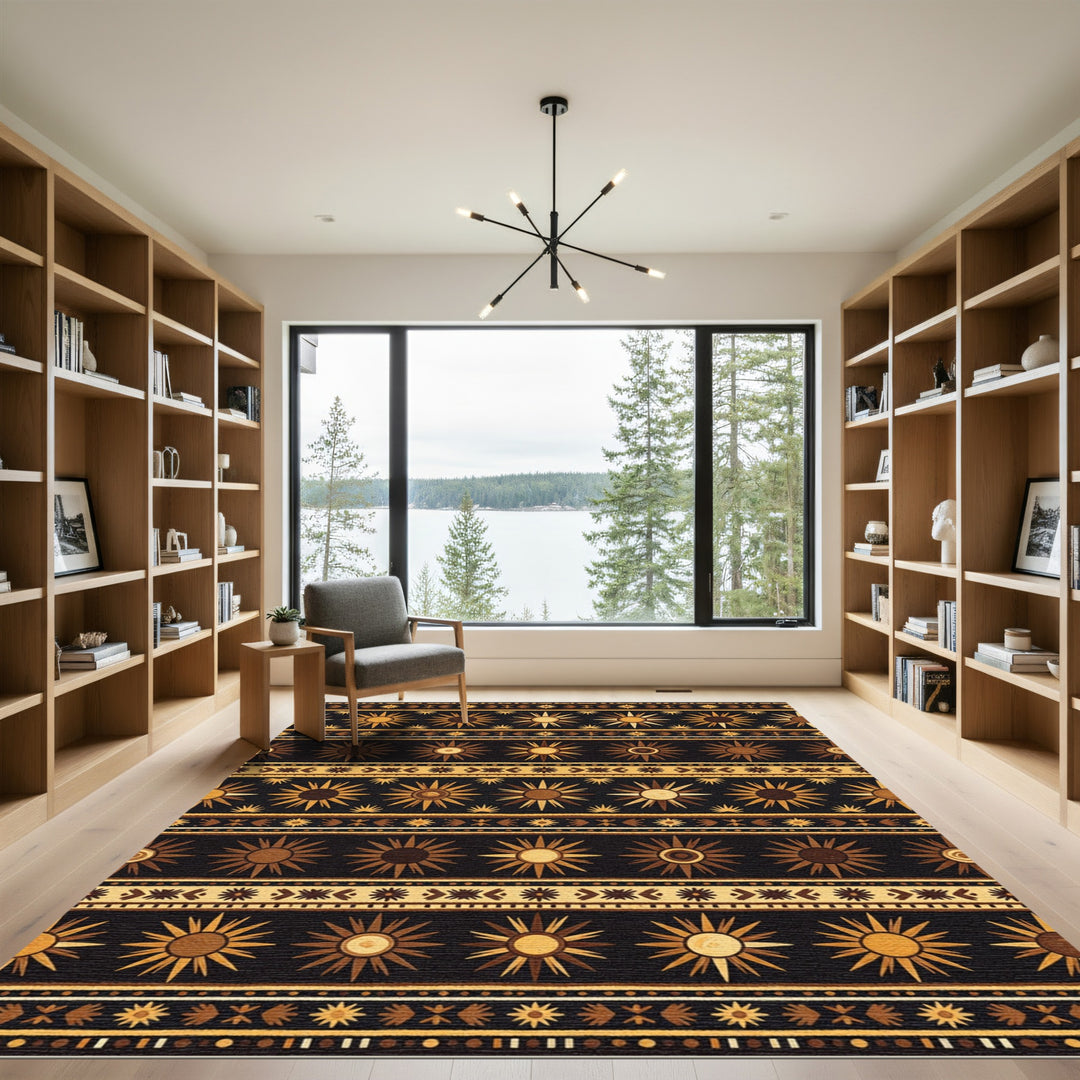 Earth Tones Sunburst Geometric Stripe Rug