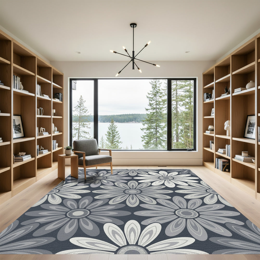 Cool Gray Daisy Medallion Rug
