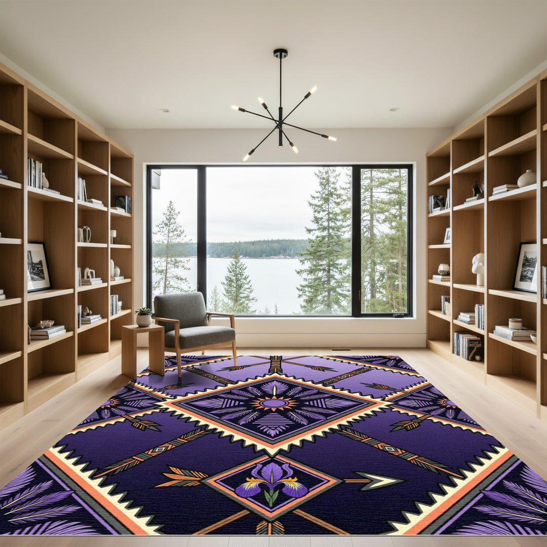 Boho Purple Feather Arrow Diamond Rug