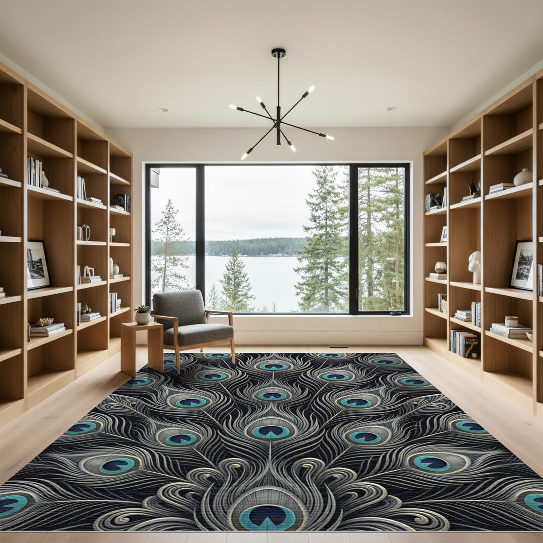 Elegant Peacock Feather Teal Eye Rug