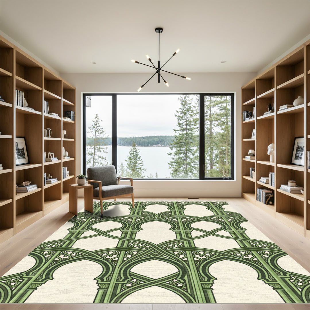 Dark Green Interlocking Archway Rug