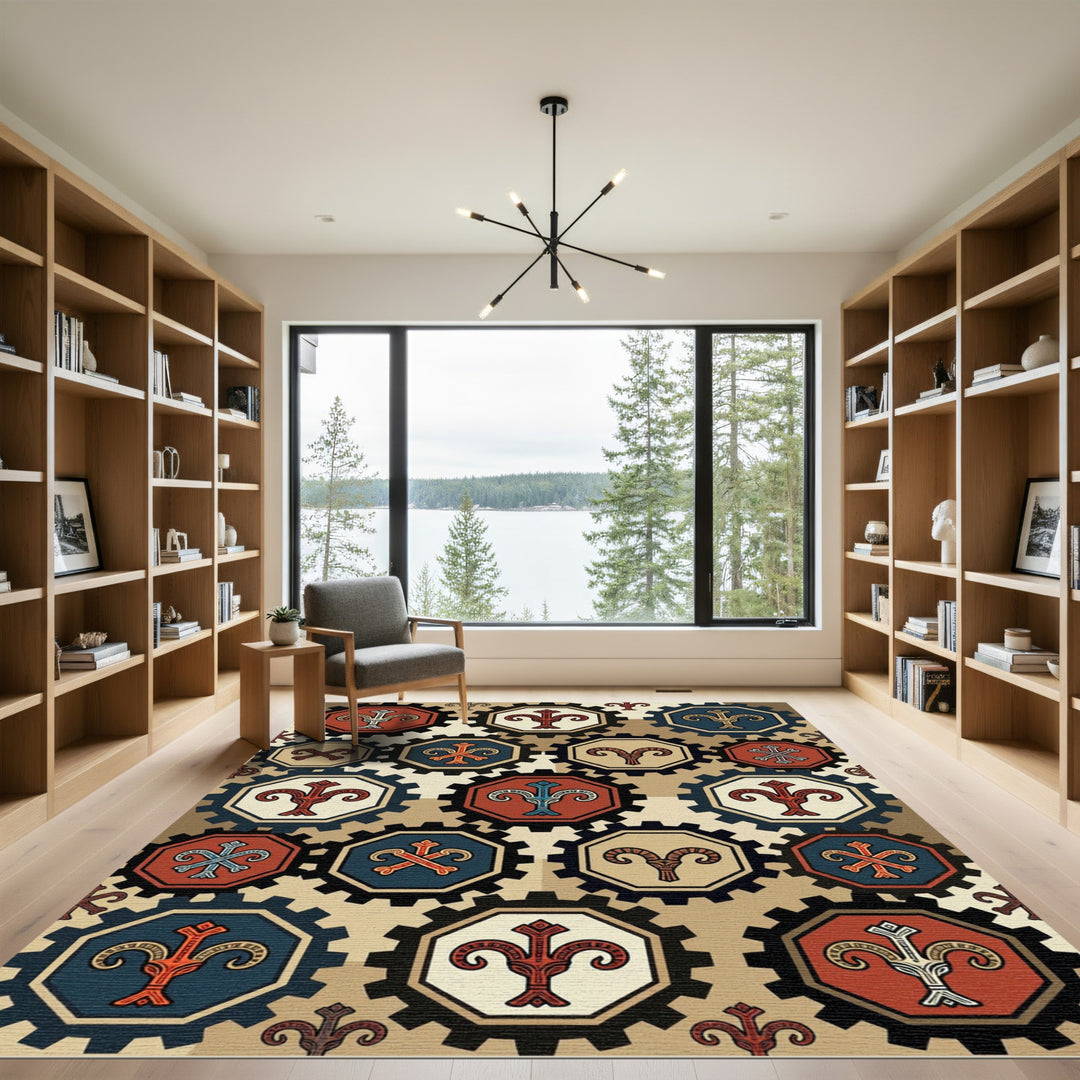 Geometric Octagon Tribal Rams Rug