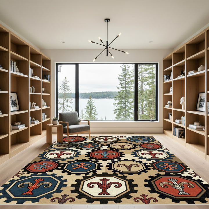 Geometric Octagon Tribal Rams Rug