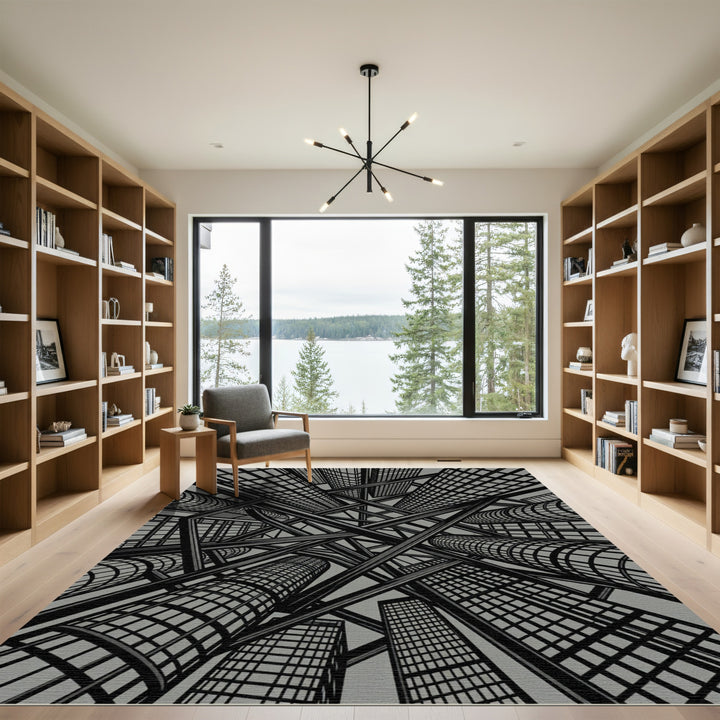 Monochromatic Urban Scape Perspective Rug