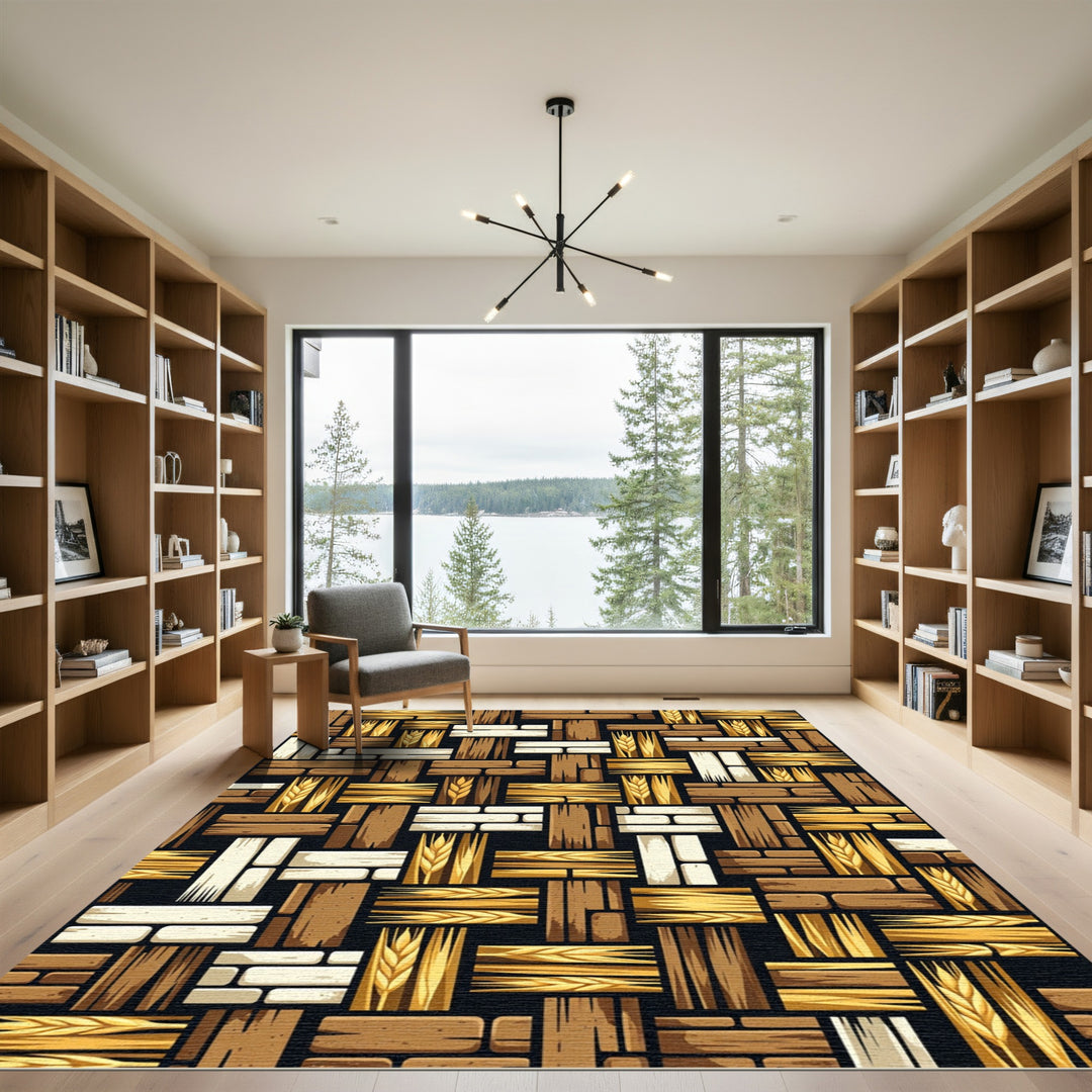 Rustic Wheat and Wood Grain Rug