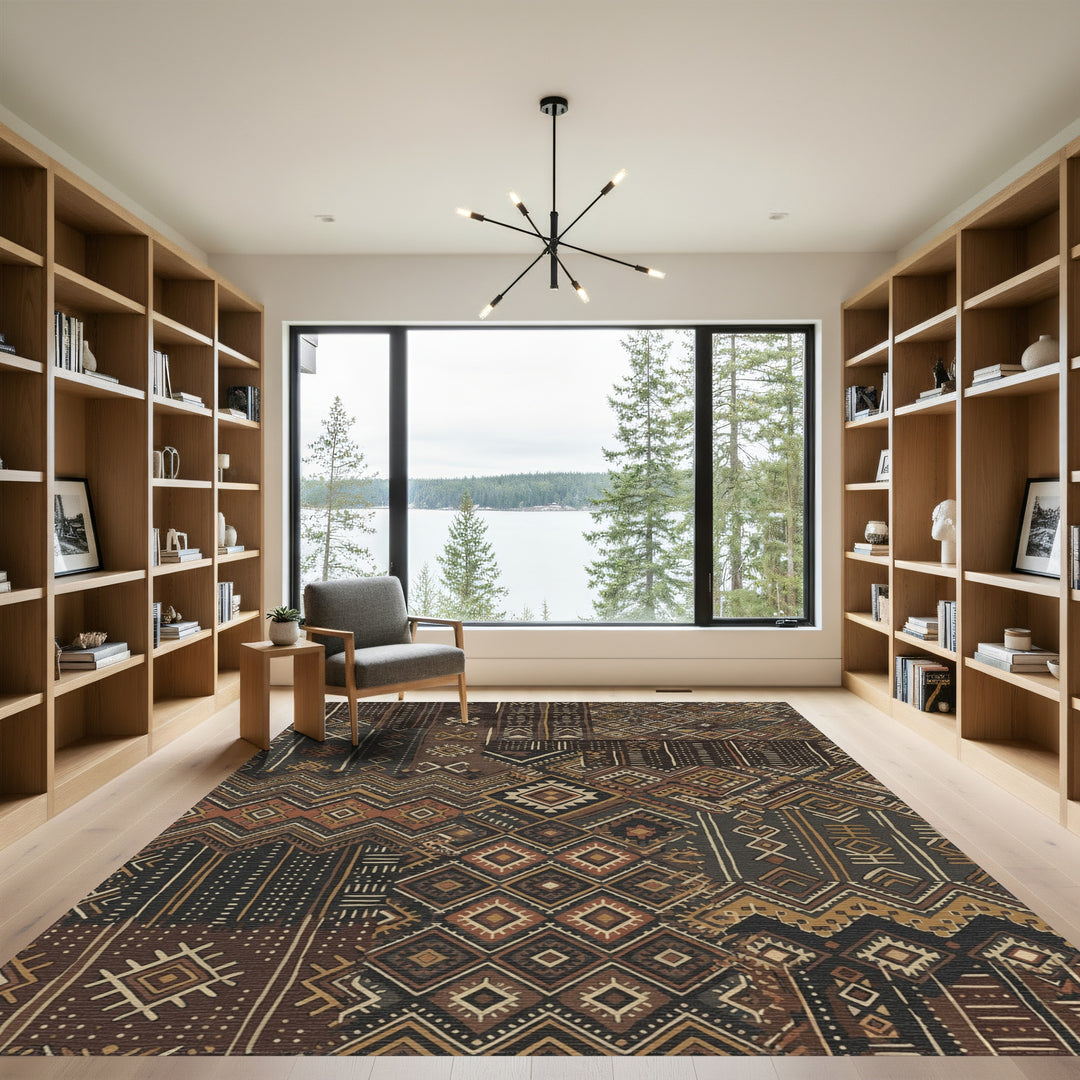 Rustic Earthy Tone Tribal Patchwork Rug