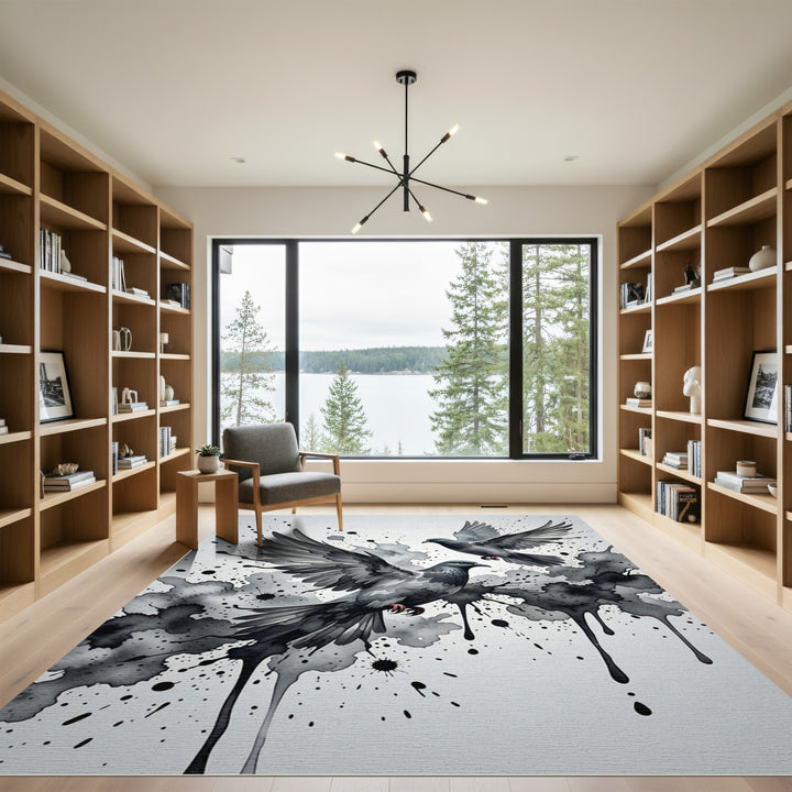 Ink Wash Doves Watercolor Flight Rug