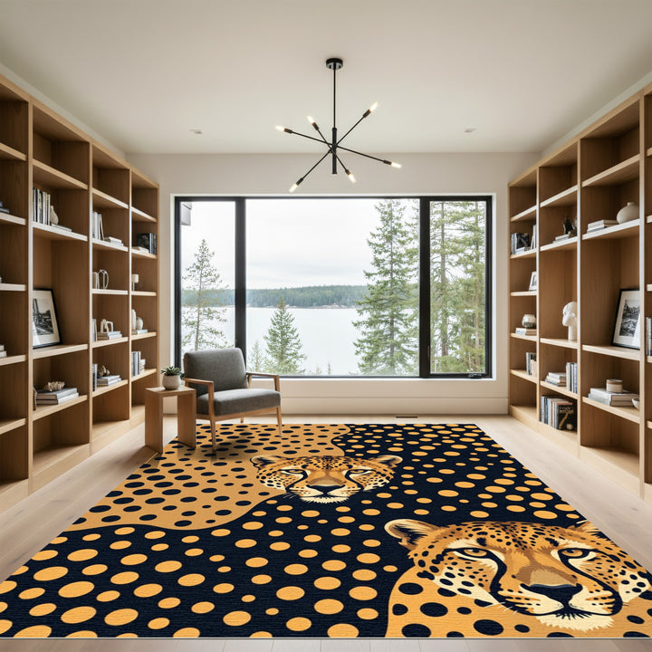 Bold Cheetah Black Orange Polka Dot Rug