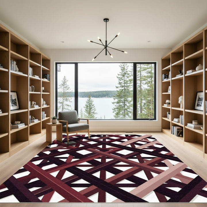 Crimson Geometric Overlay Rug
