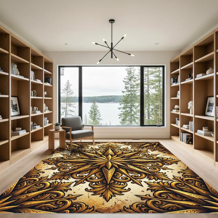 Golden Starburst Baroque Medallion Rug