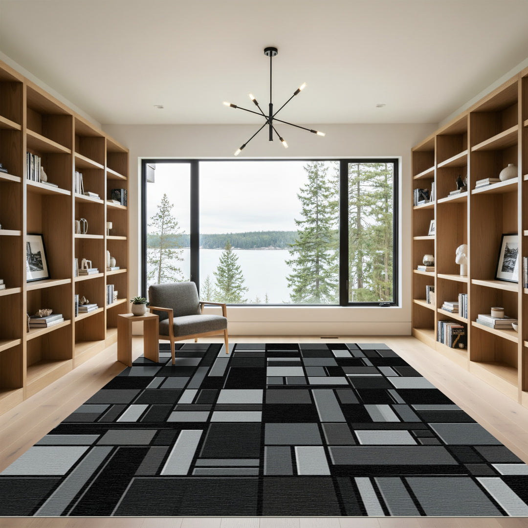Monochrome Geometric Abstract Composition Rug