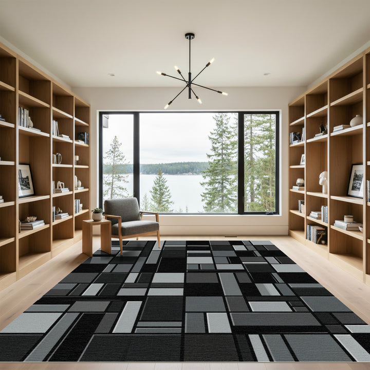 Monochrome Geometric Abstract Composition Rug