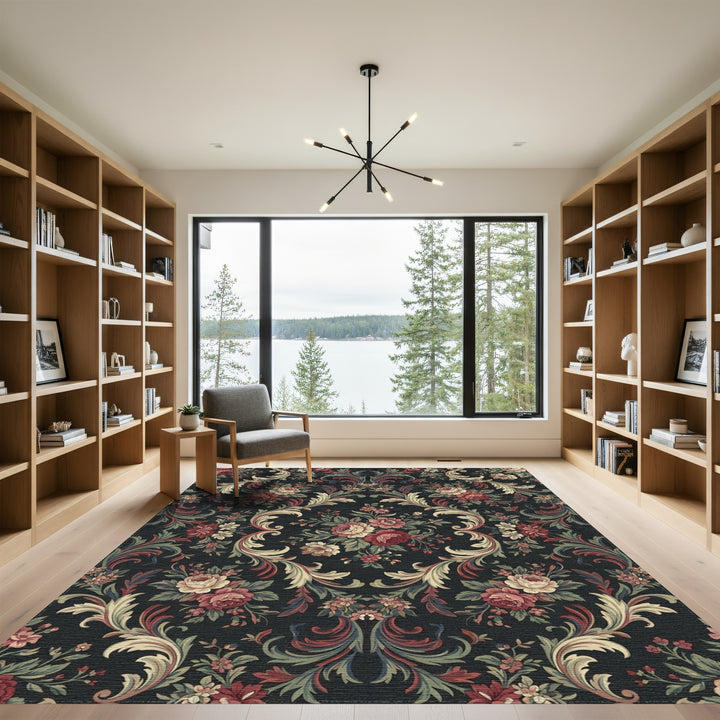 Victorian Red Floral Scroll Arrangement Rug