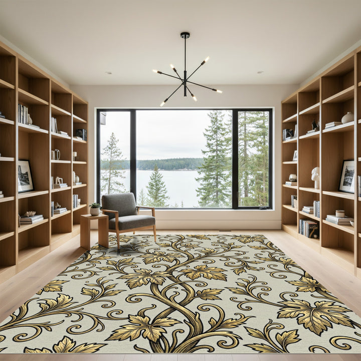 Golden Vine Leaf Swirl Rug