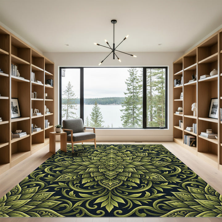 Emerald Green Mandala Floral Rug