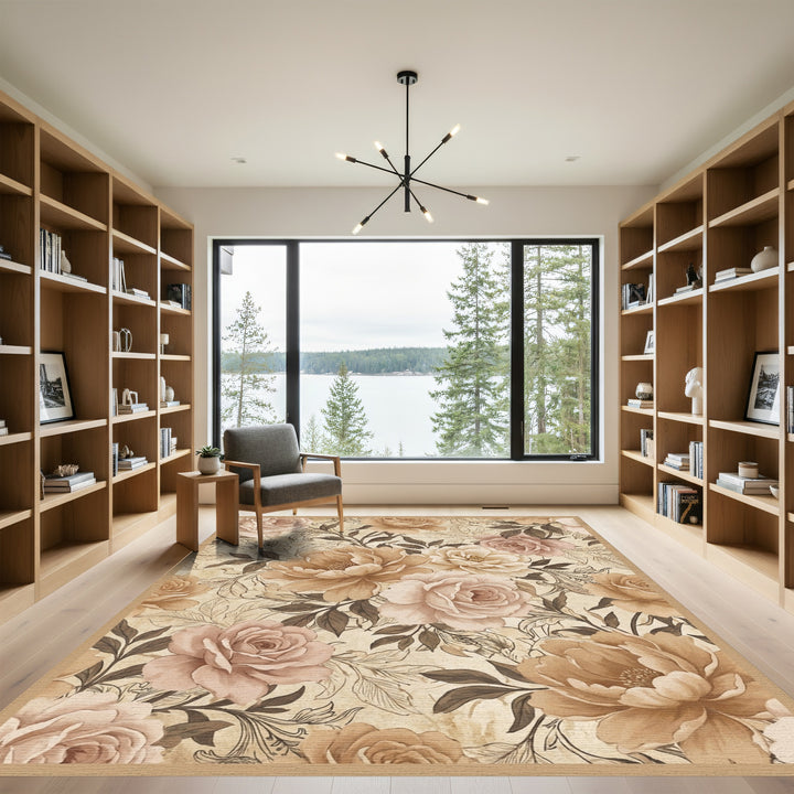 Vintage Beige Rose Garden Rug