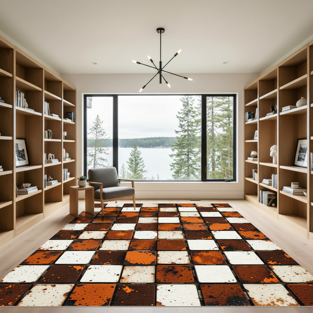 Rustic Earthy Tile Checkerboard Rug