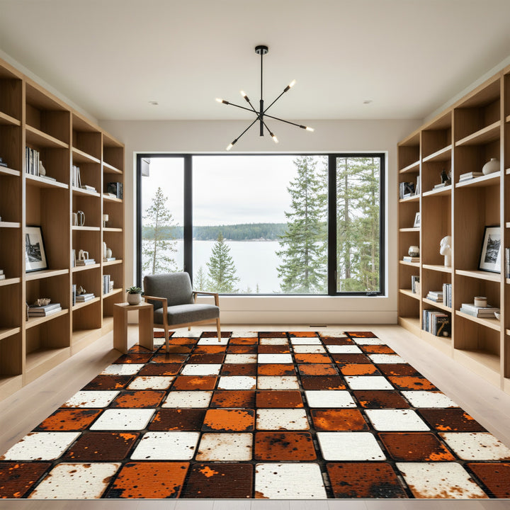 Rustic Earthy Tile Checkerboard Rug