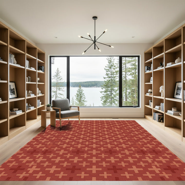 Terracotta Red Plus Sign Geometric Rug