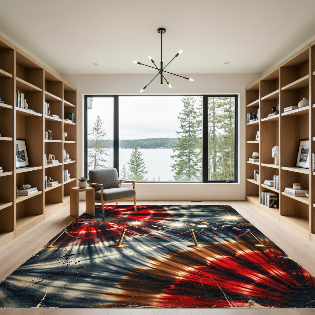 Crimson White Burst Tie Dye Rug